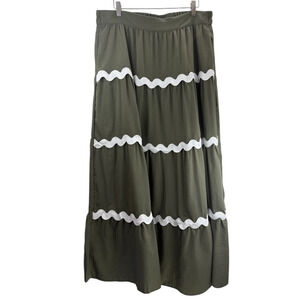 NWT Fashion Green High Waist Ricrac Wavy A Line Skirt XL Tiered Flowy Boho Flowy